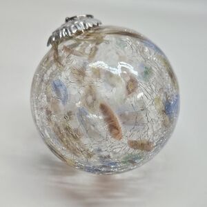 Millefiori Crackle Hand Blown Clear Glass Round Ball Holiday Ornament